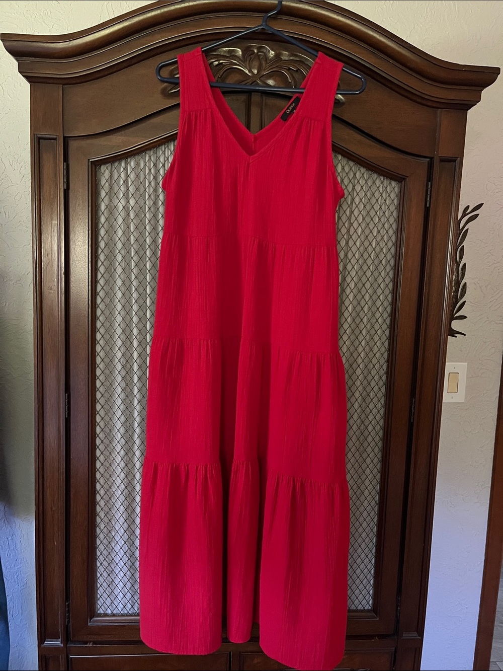 Quince Red Tiered V-Neck Maxi Dress